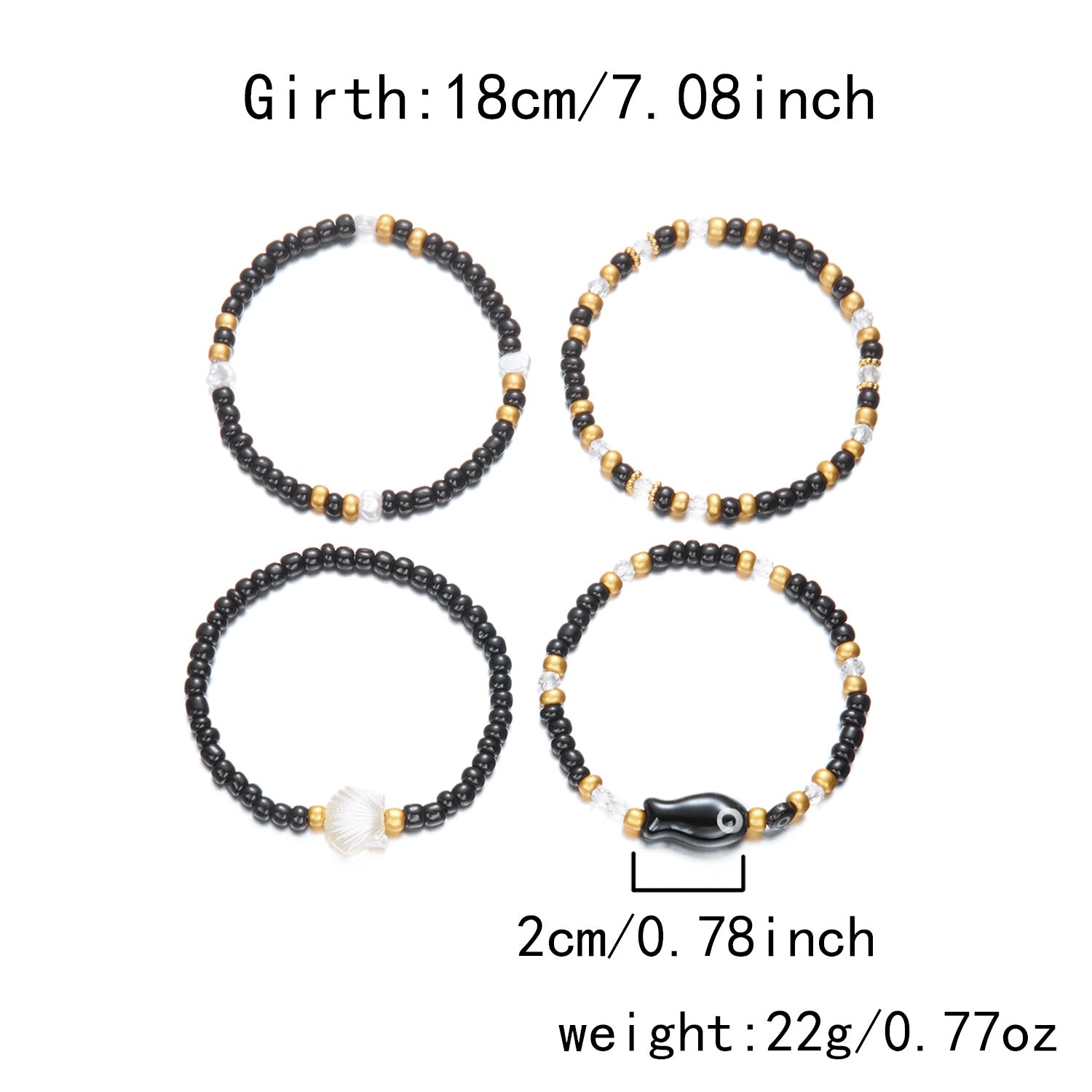 Wholesale Ceramic fish shell rice bead bracelet 4 pieces set